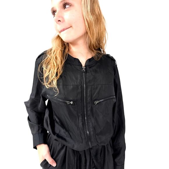 Victoria Sport Black Parachute Jumpsuit Zip Front Cinch Waist Cargo Pockets Sz M - Picture 5 of 9